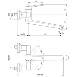 Ideal Standard CeraPlus 2 Wand-Waschtischarmatur, Auslauf 25 Cm