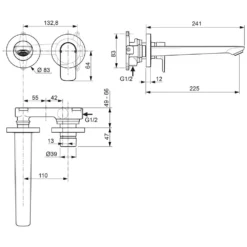 Ideal Standard Connect Air Wand-Waschtischarmatur Bausatz 2, Ausladung 22,5 Cm