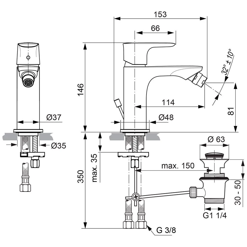 Ideal Standard Connect Air Bidetarmatur mit Ablaufgarnitur Ideal Standard Connect Air Bidetarmatur Mit Ablaufgarnitur -Ideal Standard hersteller ideal standard armaturen connect air 1458788