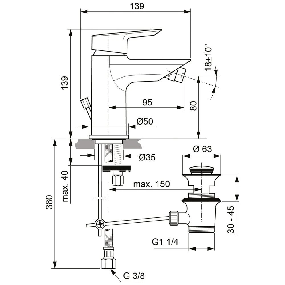 Ideal Standard Tesi Einhebel-Bidetarmatur