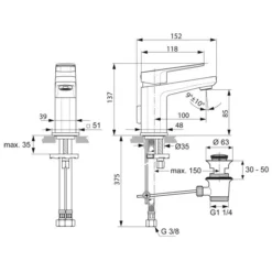 Ideal Standard Tonic II Waschtischarmatur Piccolo, Mit Ablaufgarnitur