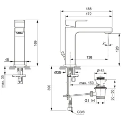 Ideal Standard Edge Waschtischarmatur Grande Slim Mit Ablaufgarnitur