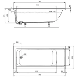 Ideal Standard Connect Air Körperform-Badewanne 170 X 75 Cm
