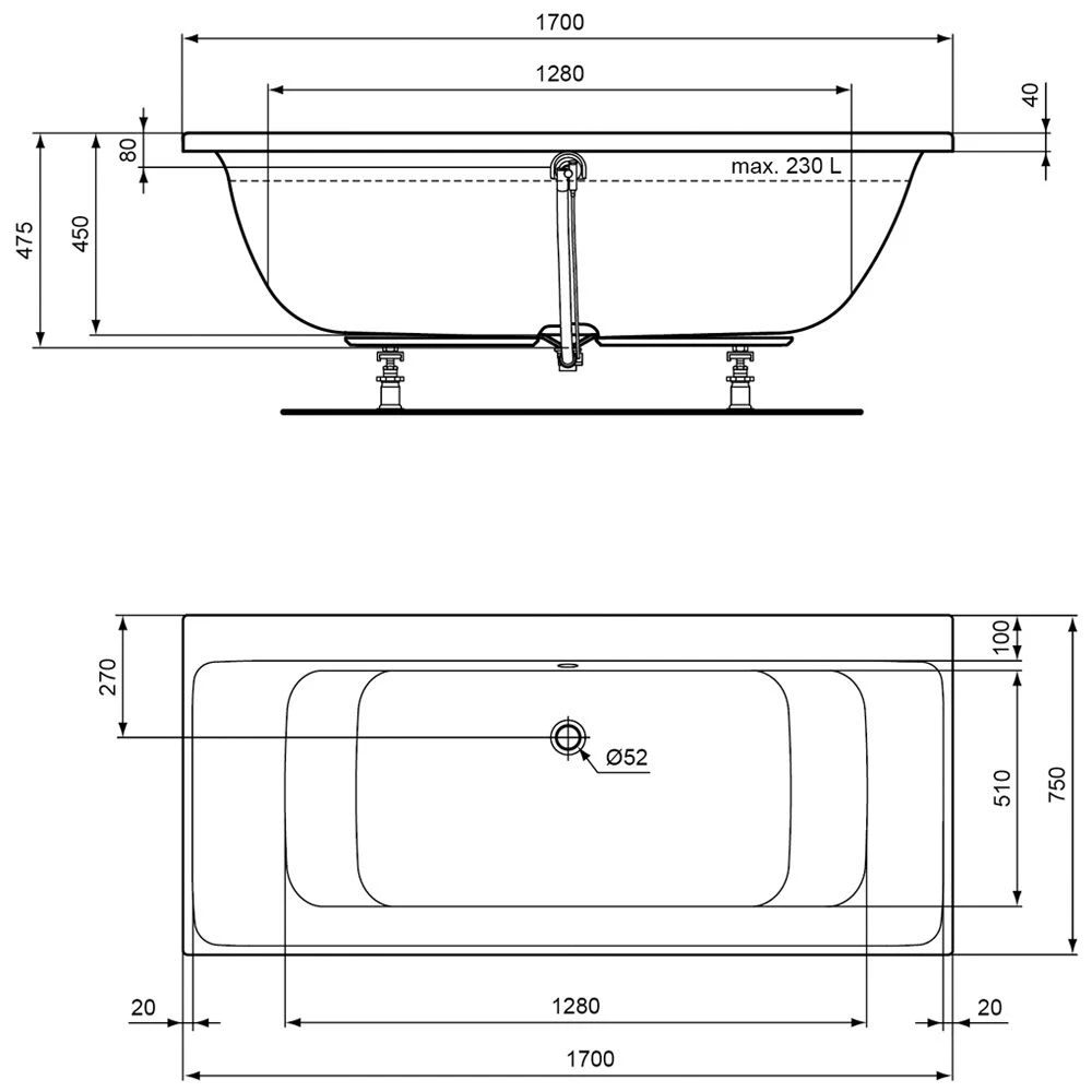 Ideal Standard Connect Air Duo-Badewanne 170 x 75 cm Ideal Standard Connect Air Duo-Badewanne 170 X 75 Cm -Ideal Standard hersteller ideal standard badewannen premium connect 1006292