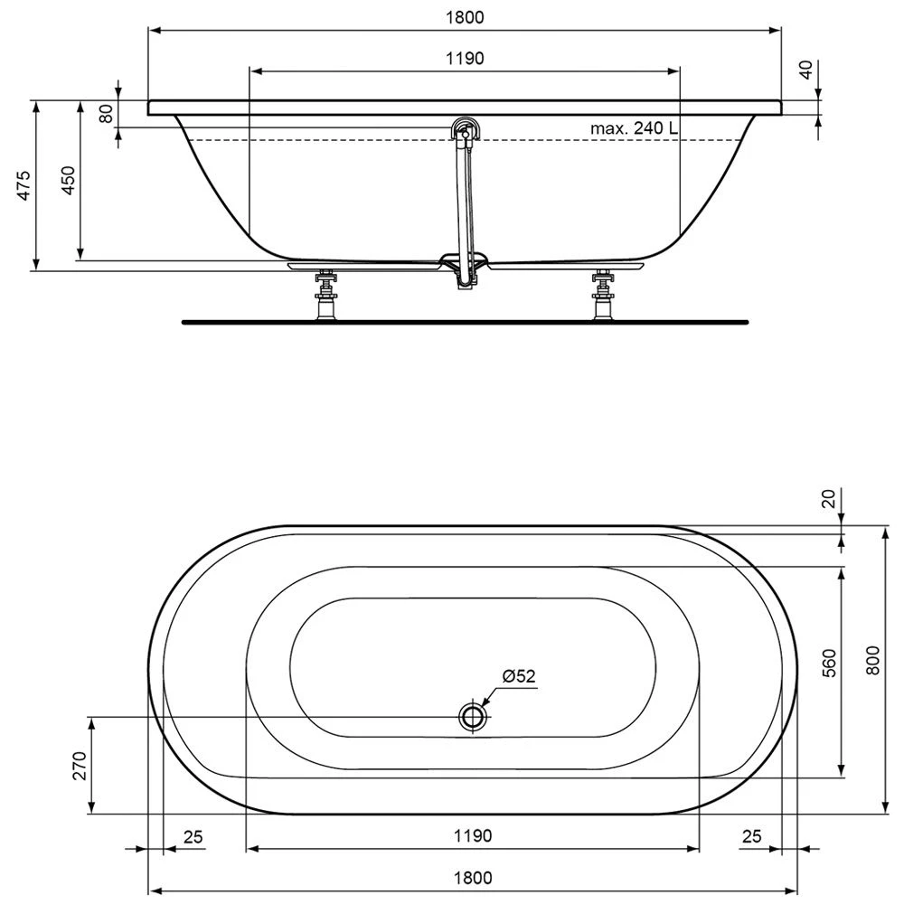 Ideal Standard Connect Air Oval-Badewanne 180 x 80 cm Ideal Standard Connect Air Oval-Badewanne 180 X 80 Cm -Ideal Standard hersteller ideal standard badewannen premium connect 1006294