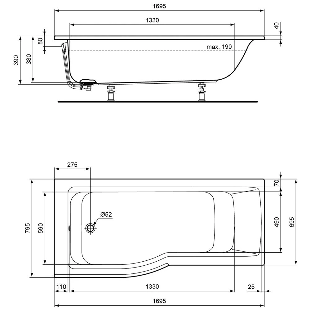 Ideal Standard Connect Air Raumspar-Badewanne 170 x 80 cm links Ideal Standard Connect Air Raumspar-Badewanne 170 X 80 Cm Links -Ideal Standard hersteller ideal standard badewannen premium connect 1006297