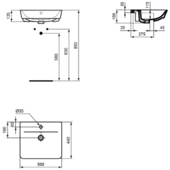 Ideal Standard Connect Air Cube Halbeinbauwaschtisch 50 X 44 Cm