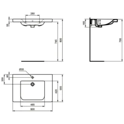 Ideal Standard Connect Freedom Waschtisch 80 X 55 Cm, Unterfahrbar Und Mit Überlauf