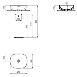 Ideal Standard Linda-X Aufsatzwaschtisch 45 Cm, Ohne Hahnloch, Mit Überlauf -Ideal Standard ideal standard atelier collections linda x 9579497