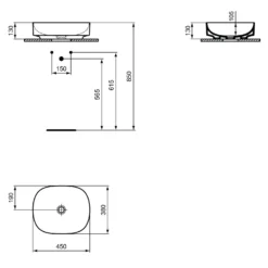 Ideal Standard Linda-X Aufsatzwaschtisch 45 Cm, Ohne Hahnloch, Ohne Überlauf -Ideal Standard ideal standard atelier collections linda x 9579509