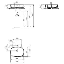 Ideal Standard Linda-X Waschtisch 50 Cm, 1 Hahnloch, Mit Überlauf, Geschliffen -Ideal Standard ideal standard atelier collections linda x 9579566