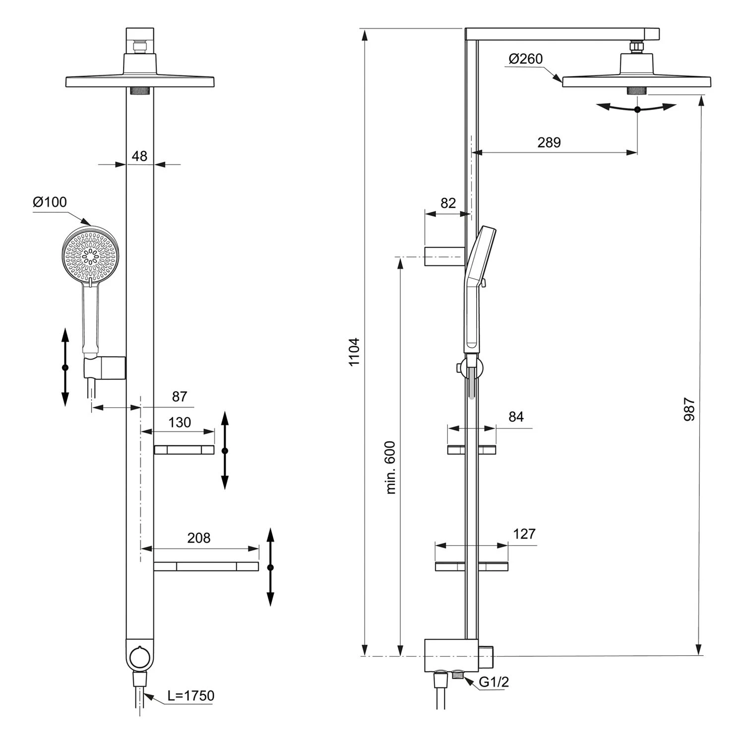Ideal Standard Alu+ Duschsystem ohne Armatur, mit 2 Ablagen, 2-Funktions-Handbrause und 2-Funktions-Kopfbrause Ideal Standard Alu+ Duschsystem Ohne Armatur, Mit 2 Ablagen, 2-Funktions-Handbrause Und 2-Funktions-Kopfbrause -Ideal Standard ideal standard badarmaturen alu duschsysteme ohne 12311121