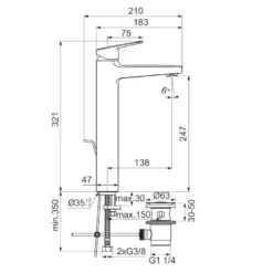 Ideal Standard Ceraplan Waschtischarmatur Verl. Sockel H250 Mit Ablaufgarnitur -Ideal Standard ideal standard badarmaturen ceraplan waschtisch waschtischarmatur 5982490
