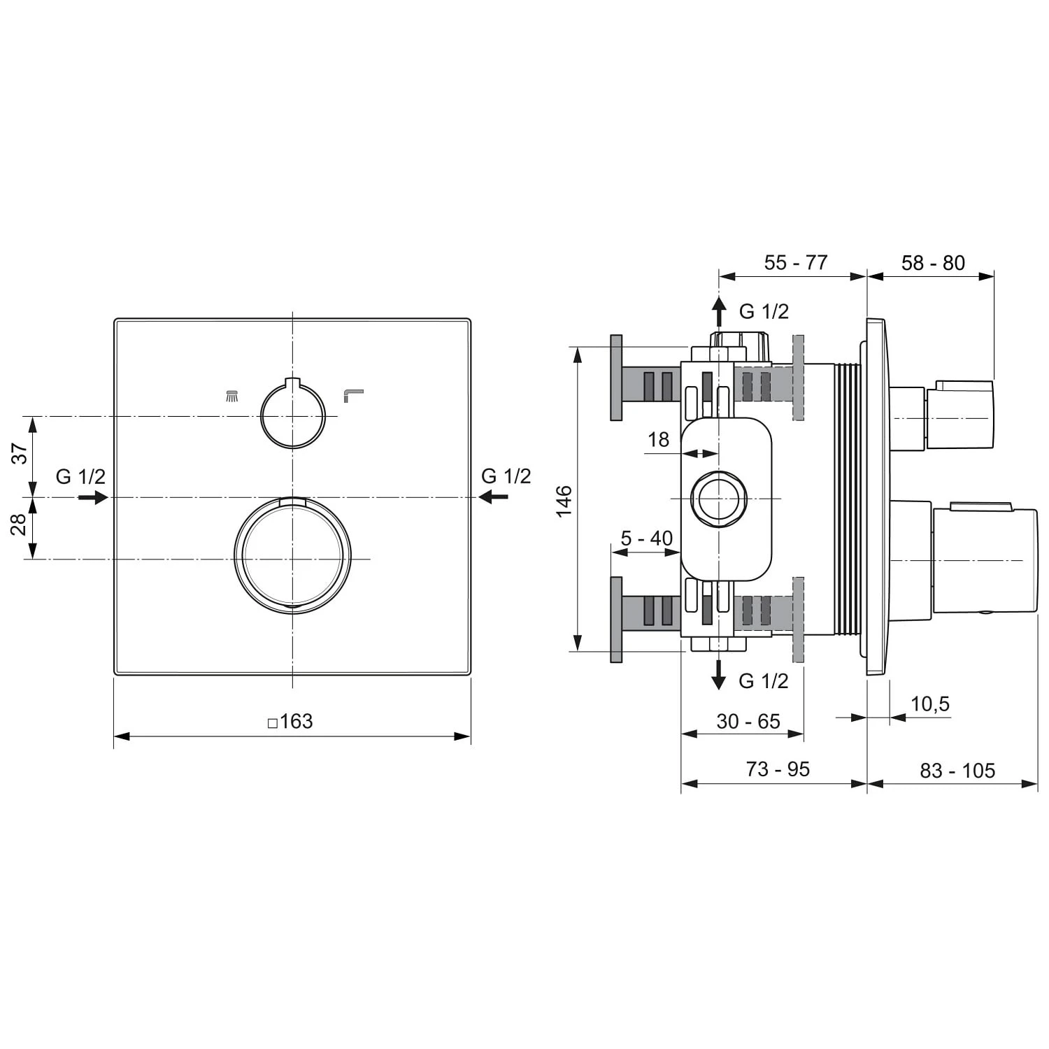 Ideal Standard CeraTherm C100 Badethermostat UP, Rosette eckig Ideal Standard CeraTherm C100 Badethermostat UP, Rosette Eckig -Ideal Standard ideal standard badarmaturen ceratherm 100 wanne 7003878
