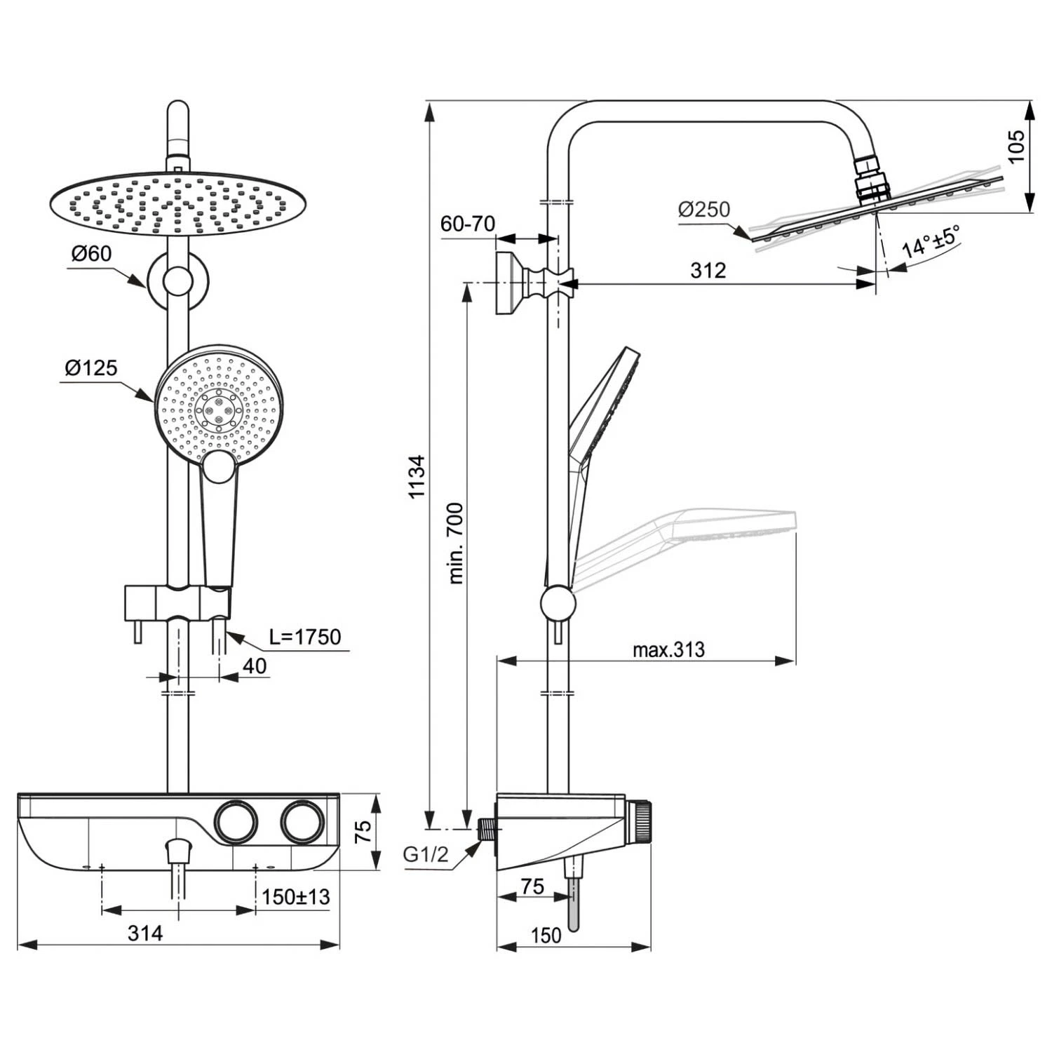 Ideal Standard Ceratherm S200 Duschsystem AP mit Glasablage Ideal Standard Ceratherm S200 Duschsystem AP Mit Glasablage -Ideal Standard ideal standard badarmaturen ceratherm dusche s200 8504036