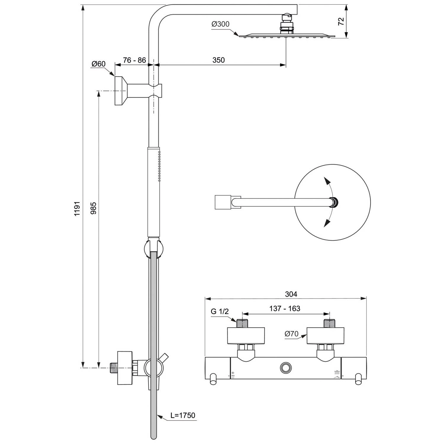 Ideal Standard CeraTherm T125 Duschsystem Aufputz Ideal Standard CeraTherm T125 Duschsystem Aufputz -Ideal Standard ideal standard badarmaturen ceratherm dusche t125 8504060