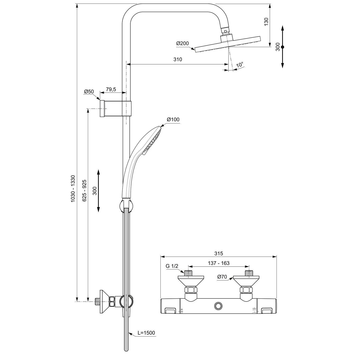Ideal Standard CeraTherm T25 AP Duschsystem Ideal Standard CeraTherm T25 AP Duschsystem -Ideal Standard ideal standard badarmaturen ceratherm dusche t25 8504069