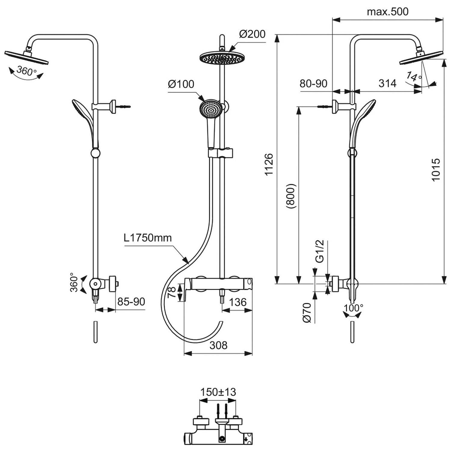 Ideal Standard CeraTherm T25 Duschsystem Aufputz Ideal Standard CeraTherm T25 Duschsystem Aufputz -Ideal Standard ideal standard badarmaturen ceratherm dusche t25 8504087