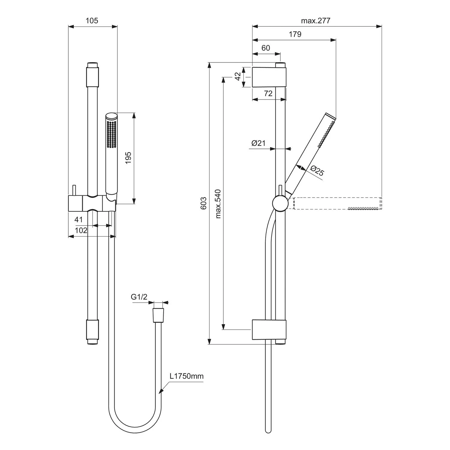 Ideal Standard Idealrain Brausekombination mit Stick-Handbrause, 60 cm Ideal Standard Idealrain Brausekombination Mit Stick-Handbrause, 60 Cm -Ideal Standard ideal standard badarmaturen idealrain brausesets mit 12387906
