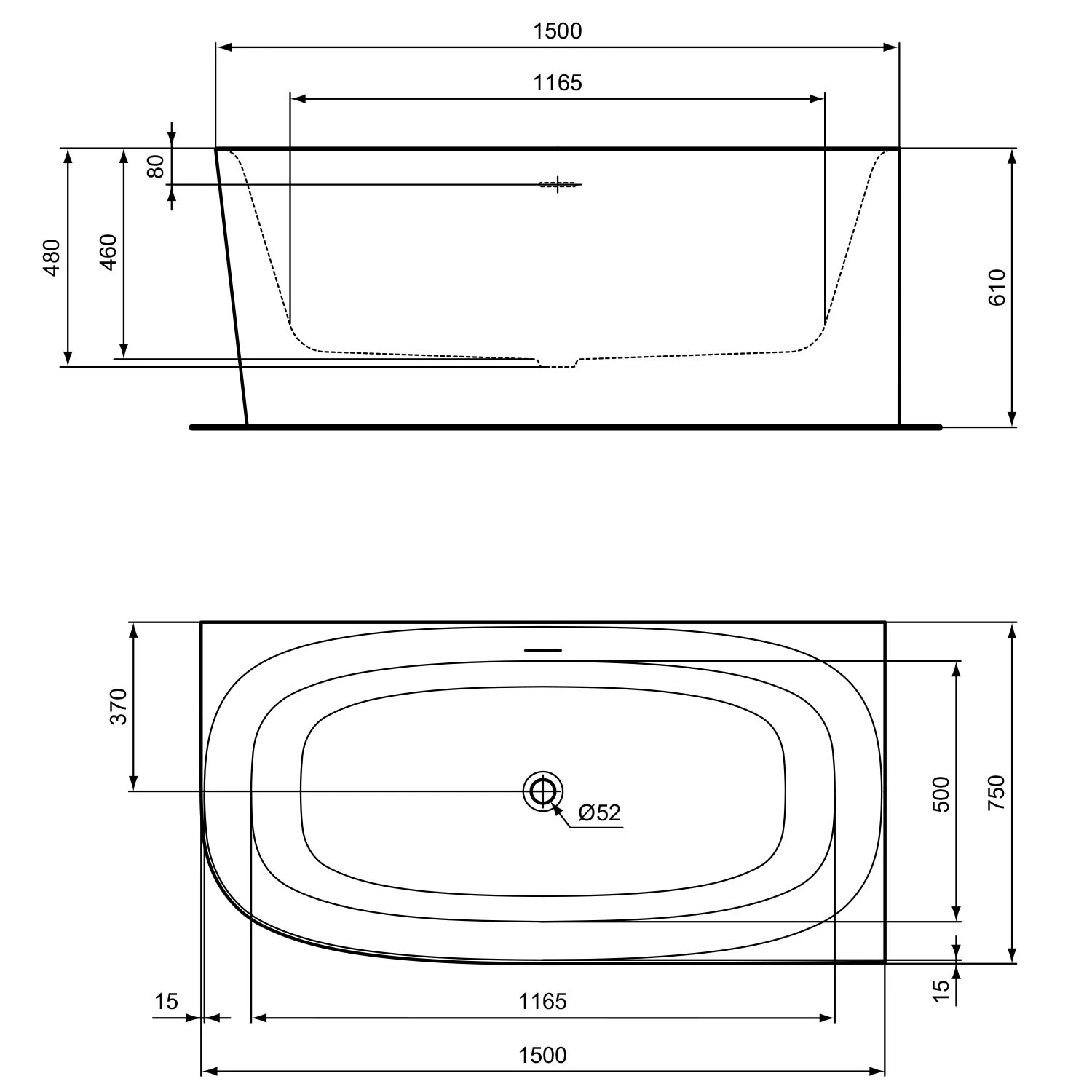Ideal Standard Dea D-Form-Badewanne 150 x 75 cm, Wandanbindung rechts Ideal Standard Dea D-Form-Badewanne 150 X 75 Cm, Wandanbindung Rechts -Ideal Standard ideal standard badewannen form 150 x 12502493