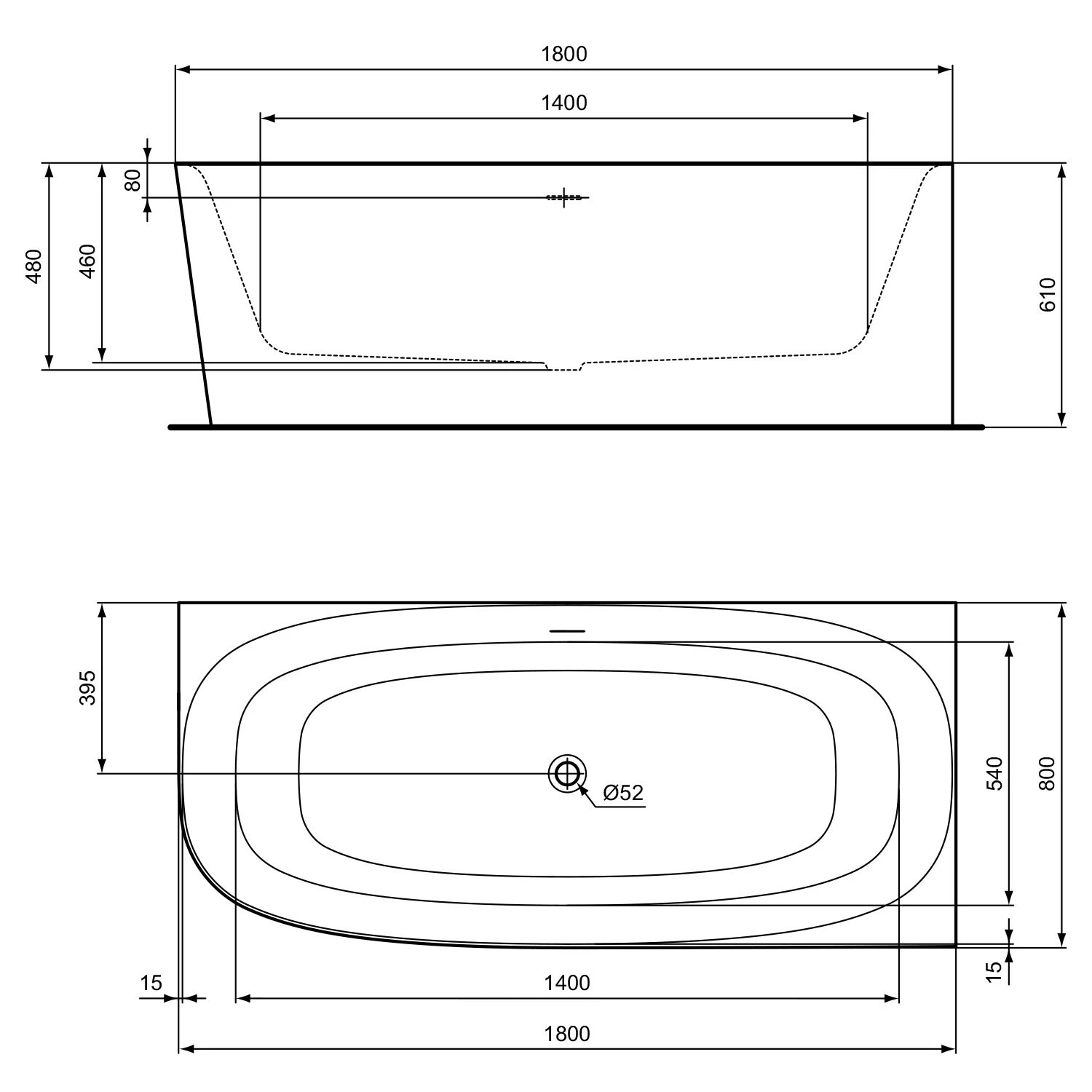 Ideal Standard Dea D-Form-Badewanne 180 x 75 cm, Wandanbindung rechts Ideal Standard Dea D-Form-Badewanne 180 X 75 Cm, Wandanbindung Rechts -Ideal Standard ideal standard badewannen form 180 x 12502495