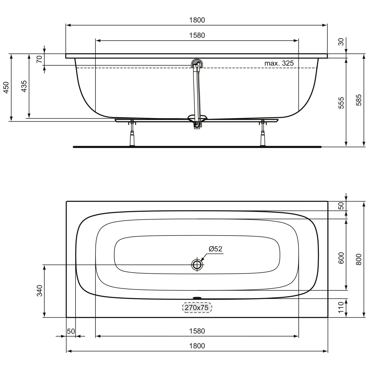 Ideal Standard i.life Duo-Badewanne 180 x 80 cm Ideal Standard I.life Duo-Badewanne 180 X 80 Cm -Ideal Standard ideal standard badewannen life duo 180 11024251