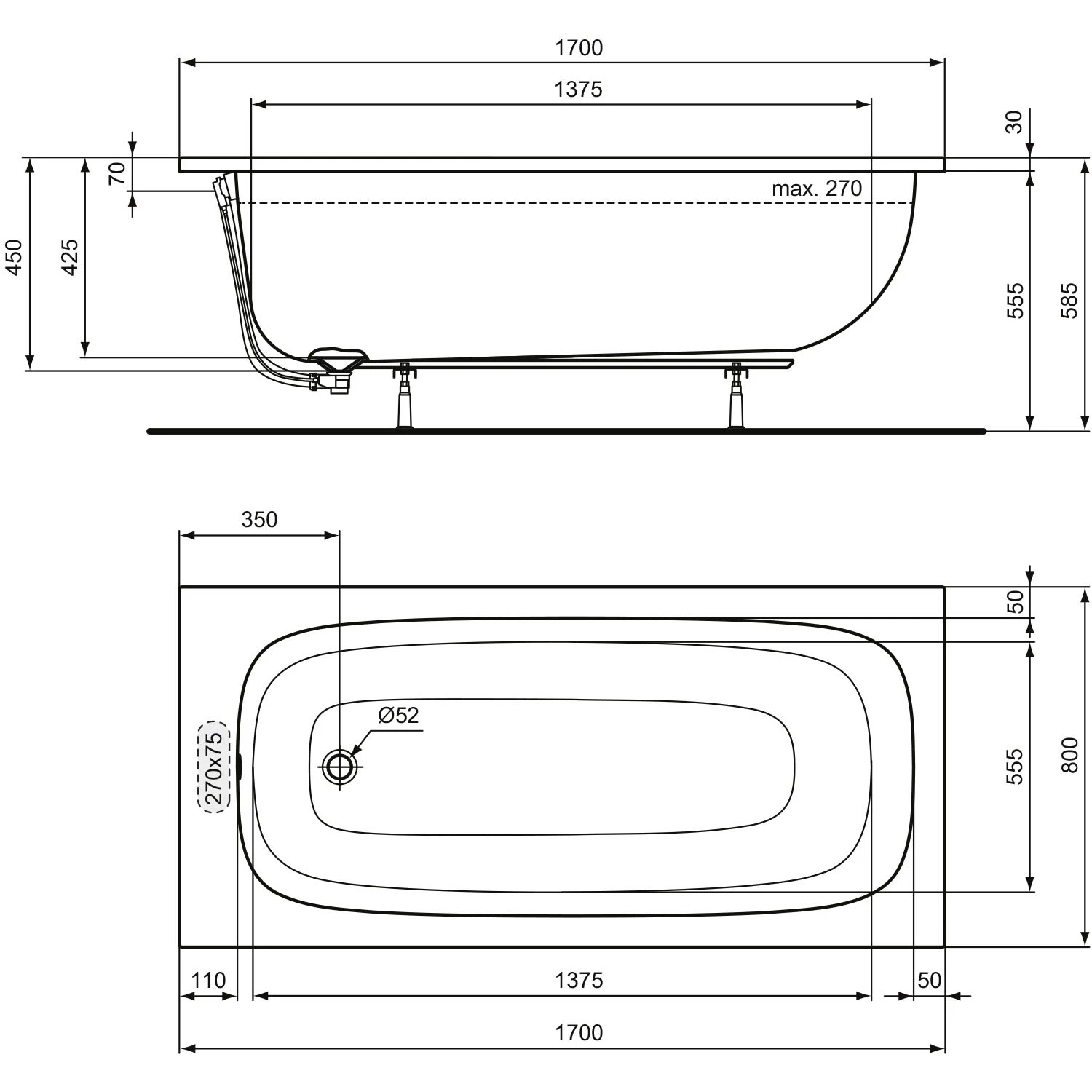 Ideal Standard i.life Körperform-Badewanne 170 x 80 cm Ideal Standard I.life Körperform-Badewanne 170 X 80 Cm -Ideal Standard ideal standard badewannen life koerperform 170 11024242