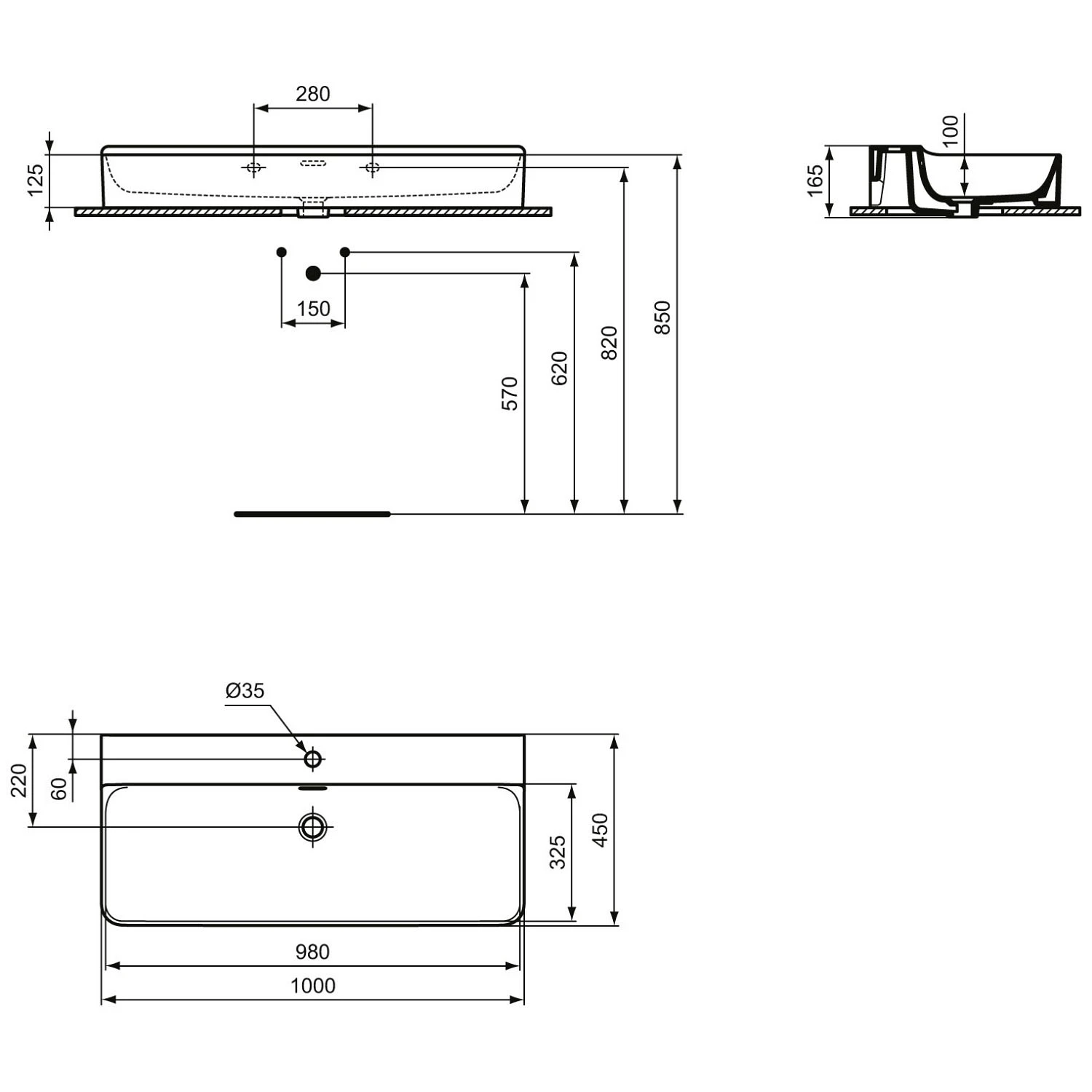 Ideal Standard Conca Waschtisch 100 cm, 1 Hahnloch, mit Überlauf Ideal Standard Conca Waschtisch 100 Cm, 1 Hahnloch, Mit Überlauf -Ideal Standard ideal standard badkeramik conca waschtische 100 6988170
