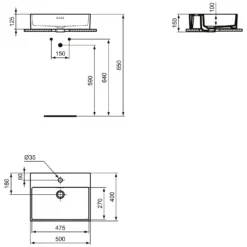 Ideal Standard Extra Aufsatzschale Eckig 50 Cm, Mit Hahnloch, Mit Überlauf, Geschliffen 3 Ideal Standard Extra Aufsatzschale Eckig 50 Cm, Mit Hahnloch, Mit Überlauf, Geschliffen -Ideal Standard ideal standard badkeramik extra aufsatzschale eckig 6913509