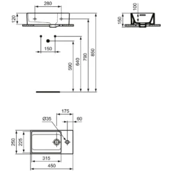 Ideal Standard Extra Handwaschbecken 45 Cm, Hahnbank Rechts, 1 Hahnloch, Mit Überlauf -Ideal Standard ideal standard badkeramik extra handwaschbecken 45 6913503