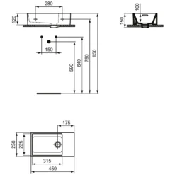 Ideal Standard Extra Handwaschbecken 45 Cm, Hahnbank Rechts, Ohne Hahnloch, Mit Überlauf, Geschliffen -Ideal Standard ideal standard badkeramik extra handwaschbecken 45 6913614