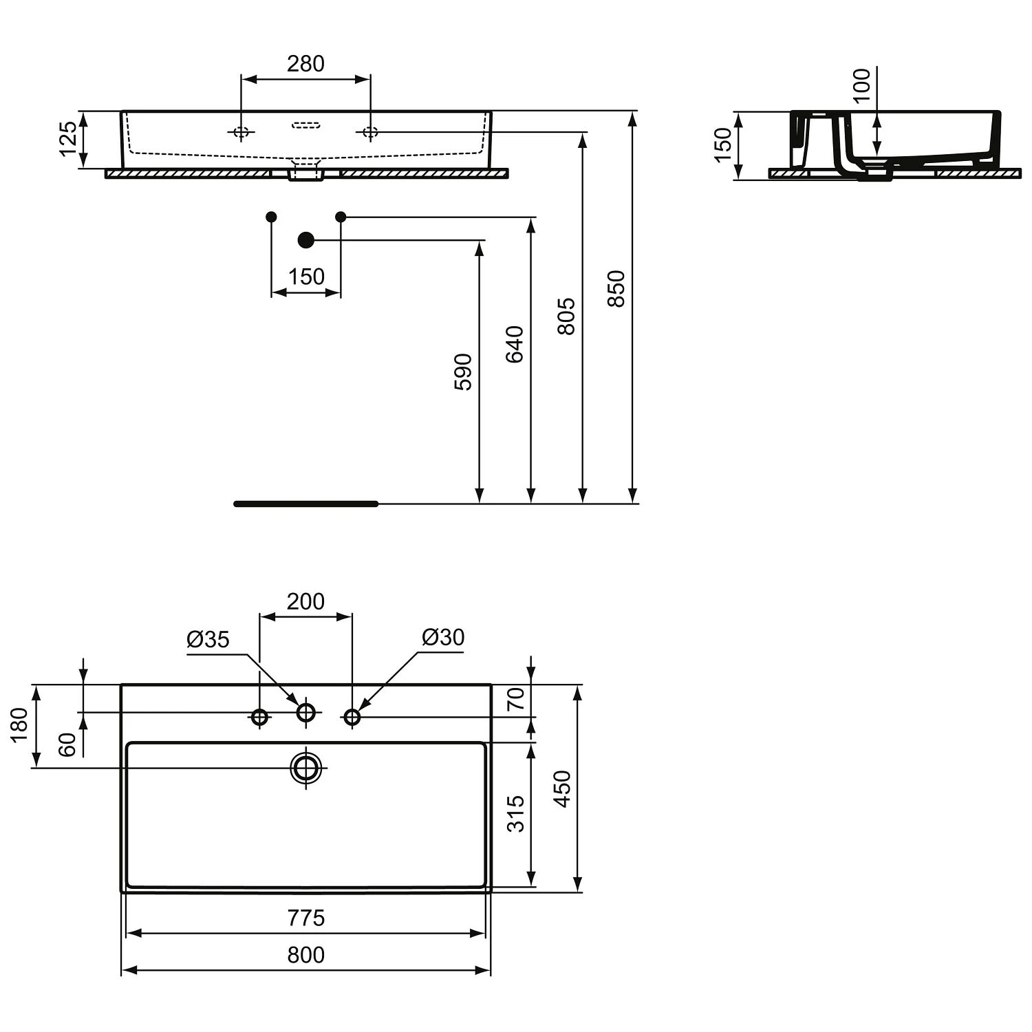 Ideal Standard Extra Waschtisch 80 cm, 3 Hahnlöcher, mit Überlauf Ideal Standard Extra Waschtisch 80 Cm, 3 Hahnlöcher, Mit Überlauf -Ideal Standard ideal standard badkeramik extra waschtisch 80 6913539