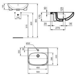 Ideal Standard I.life A Halbeinbauwaschtisch, 1 Hahnloch, Mit Überlauf -Ideal Standard ideal standard badkeramik life waschtische halbeinbauwaschtisch 10781108
