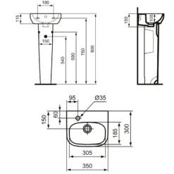 Ideal Standard I.life A Handwaschbecken 35 Cm, 1 Hahnloch Links, Mit Überlauf -Ideal Standard ideal standard badkeramik life waschtische handwaschbecken 10781096
