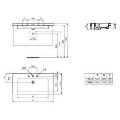 Ideal Standard Extra Möbelwaschtisch, 3 Hahnlöcher, 121 Cm -Ideal Standard ideal standard extra moebelwaschtisch 3 hahnloecher 4992500